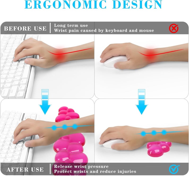 KEPUTAIER Gel Cloud Keyboard and Mouse Wrist Rest, Cute Wrist Support and Arm Support Keyboard Rest for Keyboard and Mouse Typing Pain Relief，Suitable for Office/Computer/Laptop/Gaming (Transparent Red) - Image 2